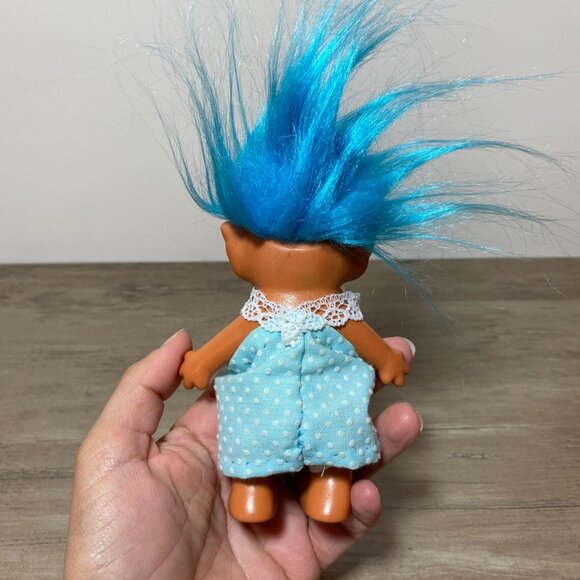 Grandma Troll Doll 1980s Kids Toy Blue Hair Made in Korea Etone - Picture 5 of 7